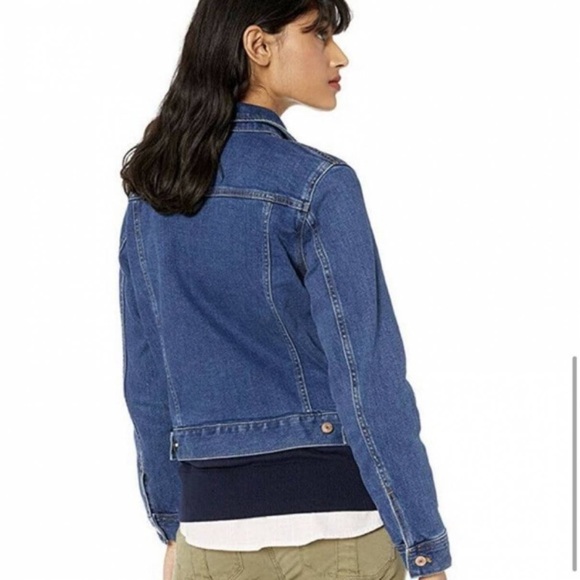 J. Crew Mercantile Denim Blue Jean Trucker Jacket Stretch Dark Pre wash SZ M - Picture 3 of 15